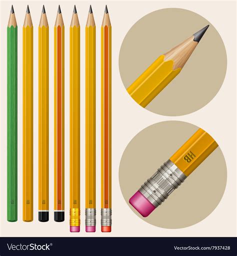 Set of monochrome pencils with erasers Royalty Free Vector