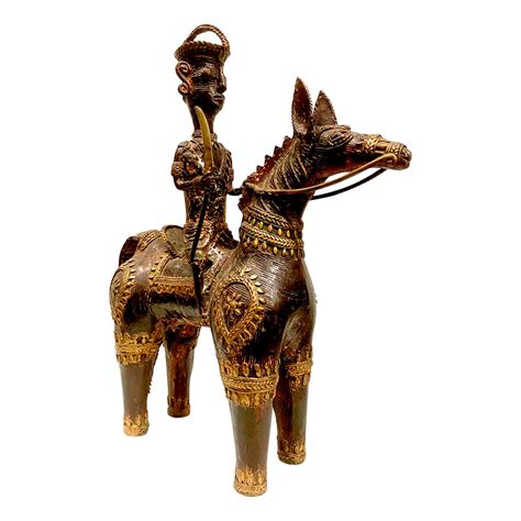 [[Old brass Bastar tribal art horse and rider///Ancien cheval et caval – Design Zola