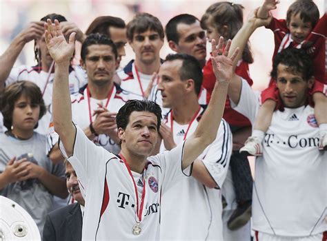 MUNICH, GERMANY - MAY 13: Michael Ballack of Bayern Munich celebrates ...