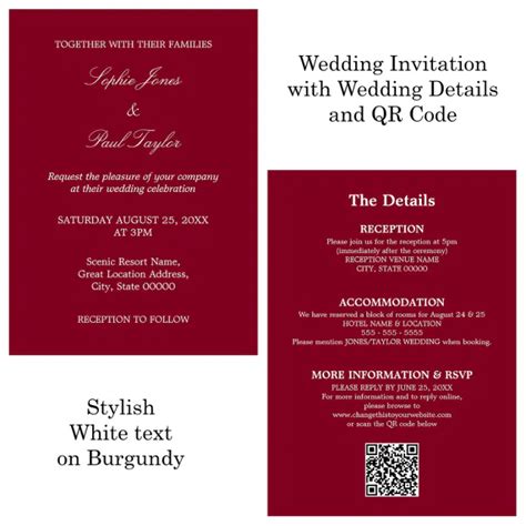 Burgundy Wedding QR Code RSVP Invitation | Zazzle