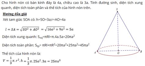 [8+] Thể tích hình nón, diện tích xung quanh hình nón, diện tích toàn phần hình nón - ToanHoc ...