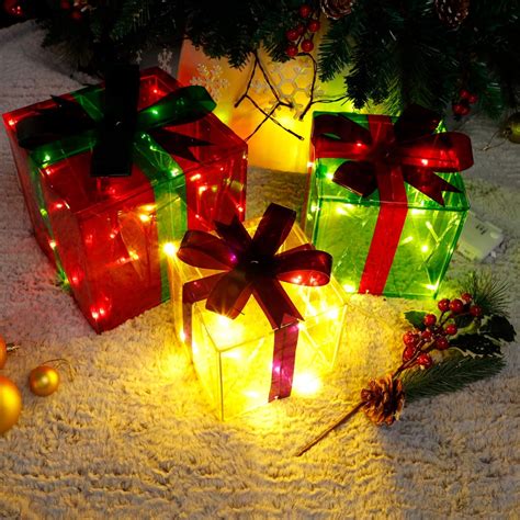 Lulu Home Christmas Lighted Gift Boxes, 60 LED Light Up Deocr Outdoor ...