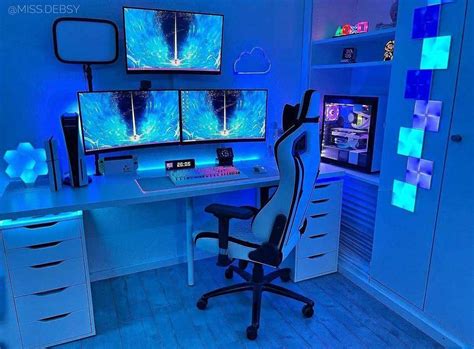 ide desain kamar gaming modern full blue