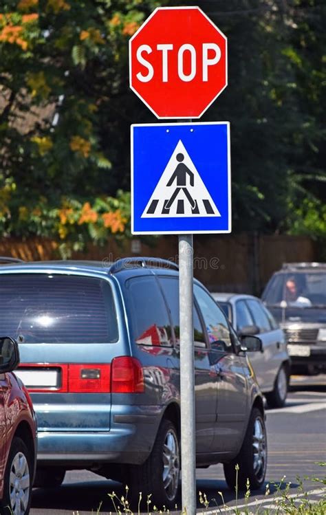 Stop Sign At Pedestrian Crossing Stock Photo - Image of walkway, slow ...