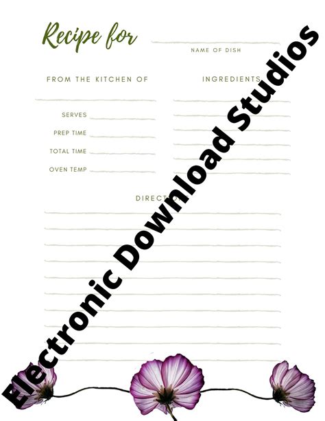 Floral Recipe Cards, Printable, Digital Download, 8 Pack, Pkg. 1 - Etsy