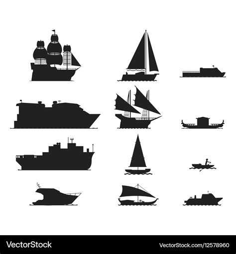 Ship and boats silhouette Royalty Free Vector Image