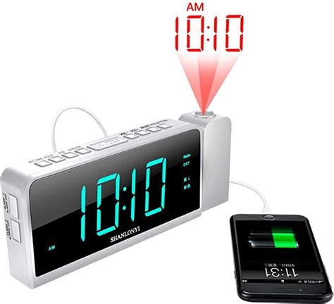 SHANLONYI Projection Alarm Clock Radio for Bedrooms LED Light Desk Digital Time Protector with ...