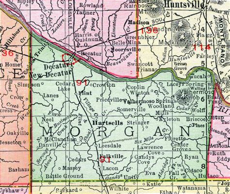 Morgan County, Alabama, Map, 1911, Decatur, Hartselle, Falkville, Laceys Spring