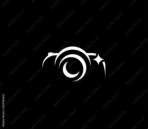 White and black photographer vector icon. Abstract camera emblem. Minimalistic lines. White ...