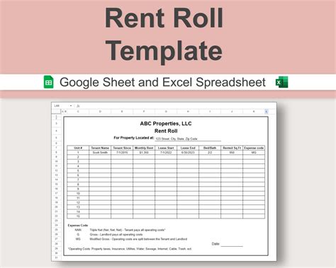 Rent Roll Excel Template and Google Sheet Rent Collection - Etsy