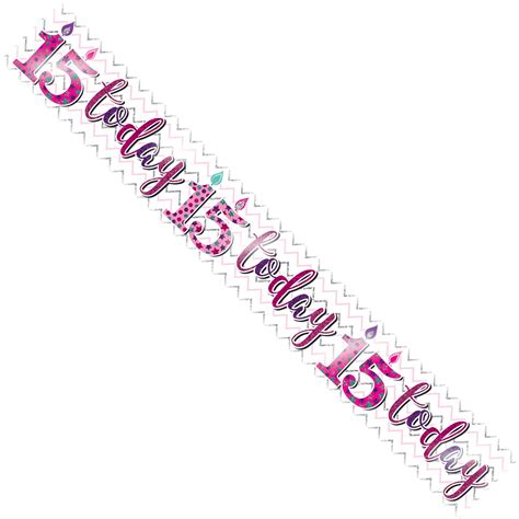 Age 15 Birthday Banner Pink And Silver Holographic Recyclable Candle 15th Birthday Party Banner ...