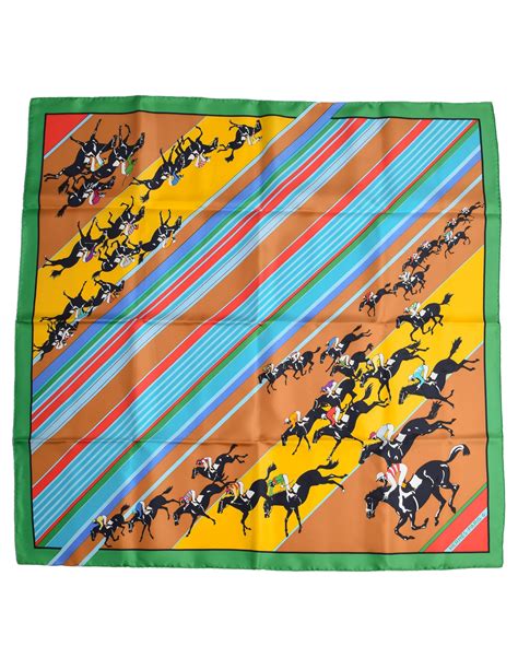 Hermes Vintage Les Courses Colorful Equestrian Horse Racing Silk Scarf ...