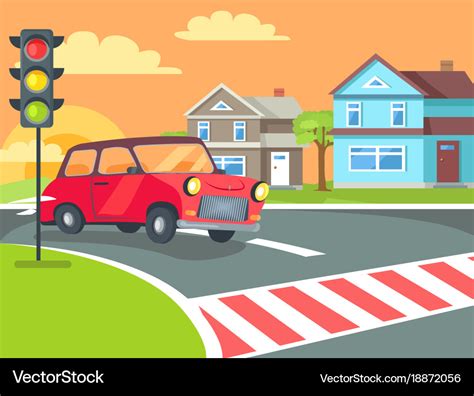 Pedestrian crossing with traffic lights on road Vector Image