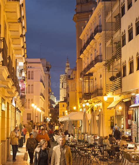 Valencia Old Town Street. Spain Editorial Stock Photo - Image of dusk ...