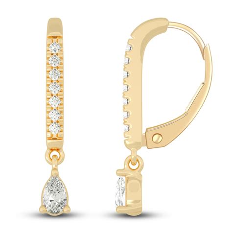 Diamond Drop Earrings 3/8 ct tw Pear/Round 14K Yellow Gold | Jared