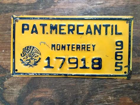 VINTAGE EXPIRED MONTERREY Mexico License Plate Pat. Mercantil 965 $23.95 - PicClick