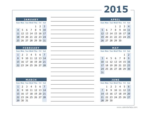 2015 Yearly Calendar Two Page - Free Printable Templates