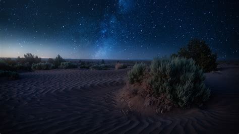 Desert Landscape With Background Of Starry Sky During Nighttime HD ...