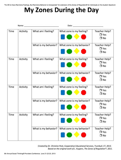 Zones Of Regulation Free Printable