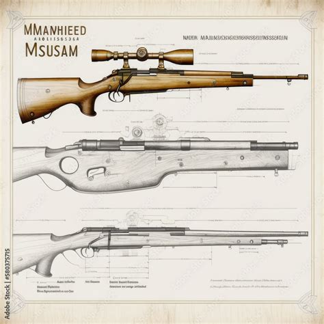 Technical Drawing of a Mauser Rifle for Detailed Analysis and Study Stock Illustration | Adobe Stock