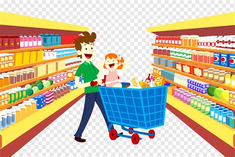 Man pushing cart in convenience store illustration, Grocery store ...