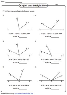 Angles on a Straight Line Worksheets