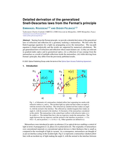 (PDF) Detailed derivation of the generalized Snell-Descartes laws from the Fermat’s principle