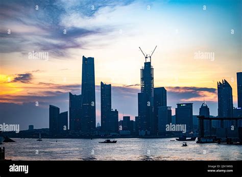 Beautiful harbour city scenery at night Stock Photo - Alamy