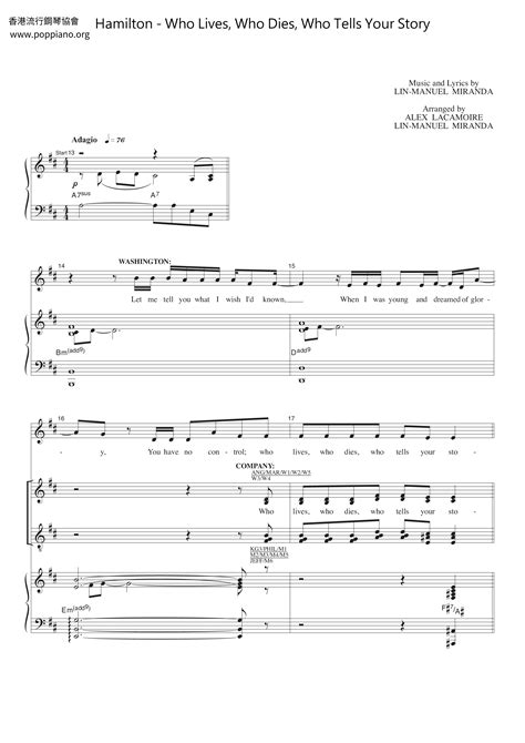 Hamilton-Who Lives, Who Dies, Who Tells Your Story Sheet Music pdf, - Free Score Download ★