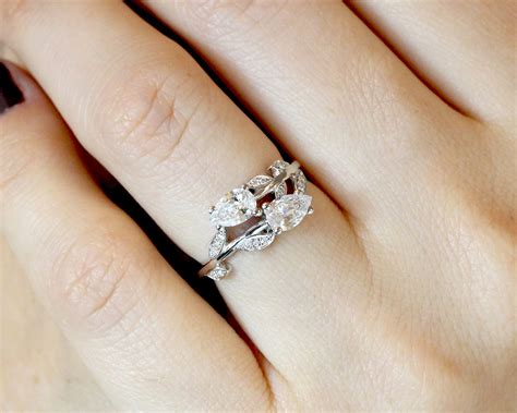 Nature Inspired Diamond Engagement Ring, Pear Cut Vintage Delicate Pear ...