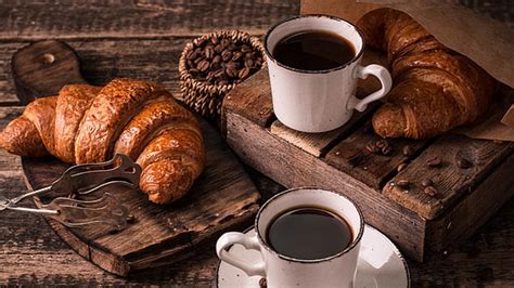 1920x1080px | free download | HD wallpaper: bowl of croissants, saucer, cup, coffee, foam ...