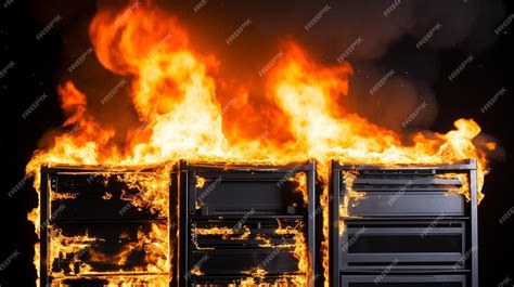 Premium Photo | A fire burning inside of a black refrigerator
