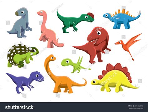 Jurassic Dinosaurs Cartoon Vector Illustration: vector de stock (libre de regalías) 300153575 ...