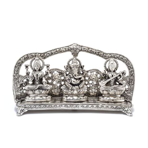 Aluminium Laxmi Ganesha Saraswati Idol, Standard – Two Moustaches Store