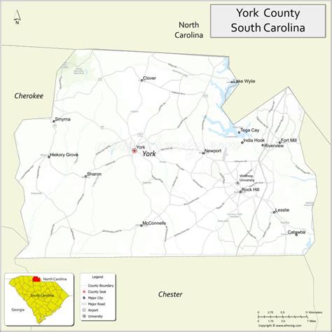 Map of York County, South Carolina - Where is Located, Cities, Population, Highways & Facts