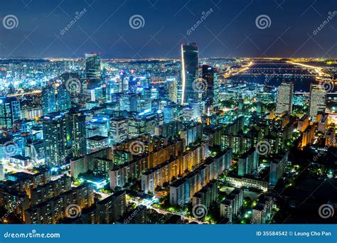 Seoul skyline at night stock photo. Image of south, commercial - 35584542