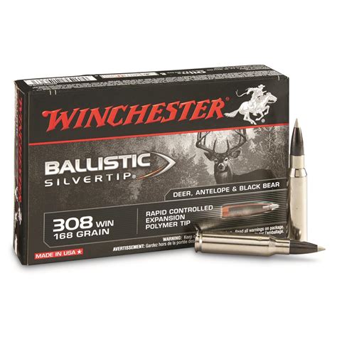 Winchester Supreme Ballistic Silvertip, .308 Winchester, BST, 168 Grain, 20 Rounds - 29130, .308 ...