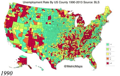 24 Years Of America's Unemployment Rate In 10 Seconds | Maps | Map geo, Unemployment rate, Map