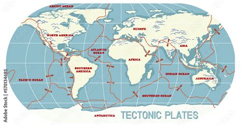 Map of tectonic plates and boundaries Stock Vector | Adobe Stock