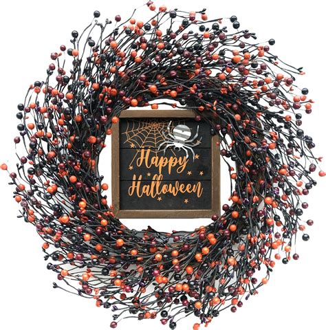 Amazon.com: Bibelot Halloween Wreath for Front Door, 18” Artificial ...