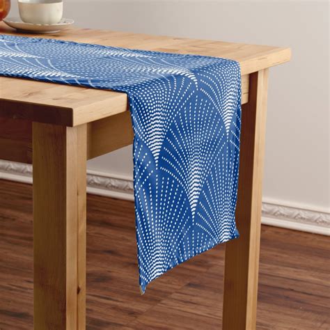 Elegant Blue & White Art-Deco Pattern Short Table Runner | Zazzle