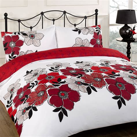 Duvet Quilt Cover Bedding Set Red White Single Double King Kingsize ...