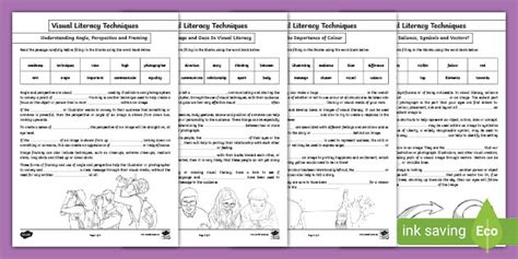 visual clues inference worksheets 4th 5th middle school - visual texts worksheet analysing texts ...