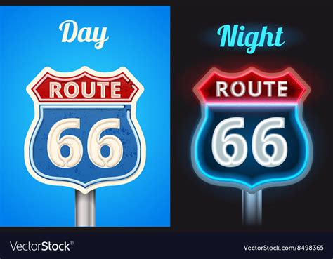 Retro route 66 neon glowing sign Royalty Free Vector Image