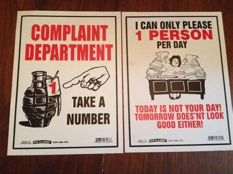 TWO Funny "Complaint Department" Signs for the Office! Central Saanich ...