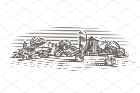 Farm landscape illustration. | Landscape illustration, Illustration ...