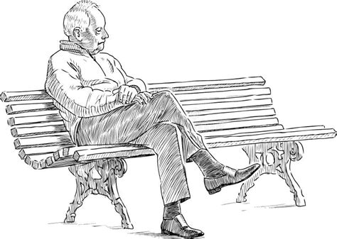 Old Man Sitting On Bench Drawing