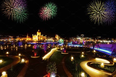 Night view of Bandar Seri Begawan with fireworks, Brunei, Asia by len4foto on @creativemarket ...