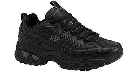 Skechers Leather Energy Afterburn Lace-up Sneaker in Black Leather ...