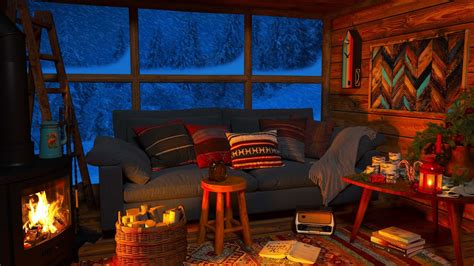 Cozy Winter Cabin - Fireplace Burning, Freezing Blizzard and Winter Storm / Deep Sleep ...